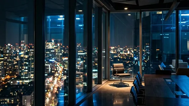 A glass conference table with glowing speech bubbles rising above it