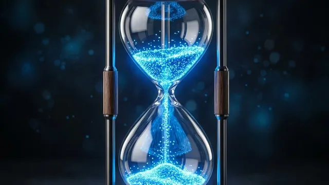 An hourglass with glowing light particles instead of sand