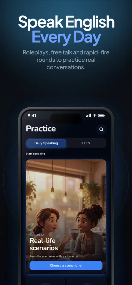 WitSpeak daily speaking practice with roleplays, free talk, and real-life scenarios