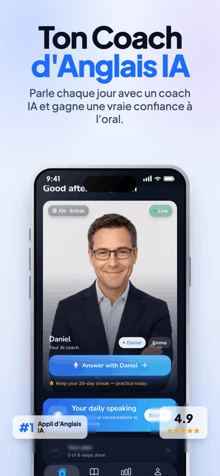 L'app WitSpeak affichant une session de pratique orale d'anglais avec IA