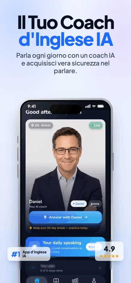 L'app WitSpeak che mostra una sessione di pratica di inglese parlato con IA