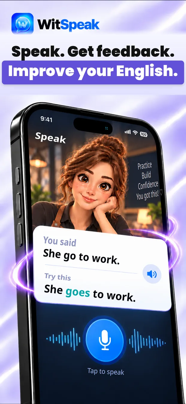 WitSpeak feedback center showing skill notes across grammar, vocabulary, pronunciation, and fluency